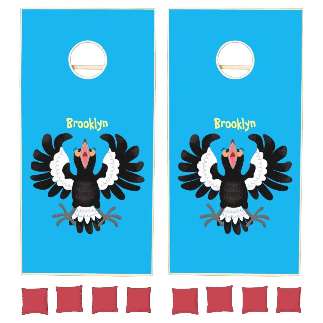 Funny Australian magpie cartoon illustration Cornhole Set (Set)