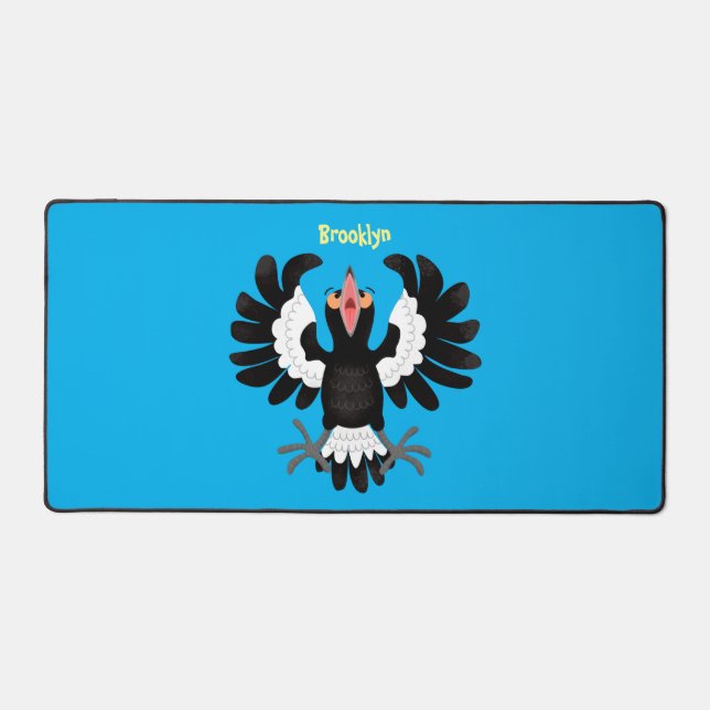 Funny Australian magpie cartoon illustration Desk Mat (Front)