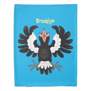Funny Australian magpie cartoon illustration Duvet Cover