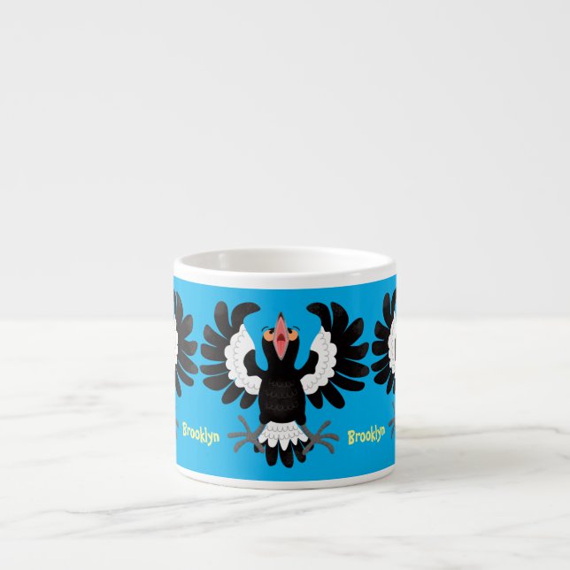 Funny Australian magpie cartoon illustration Espresso Cup (Front)