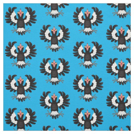 Funny Australian magpie cartoon illustration Fabric