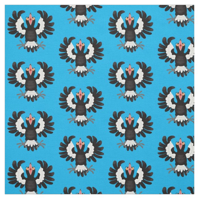 Funny Australian magpie cartoon illustration Fabric (Swatch)