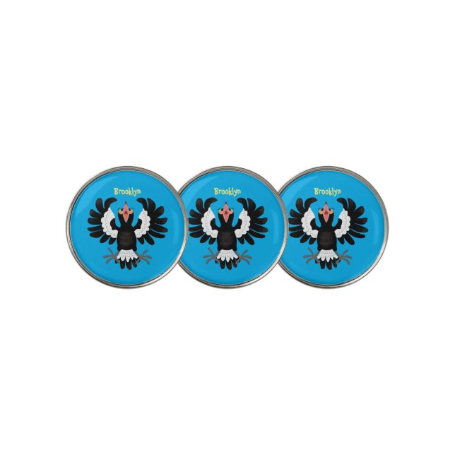 Funny Australian magpie cartoon illustration Golf Ball Marker (3 Up)