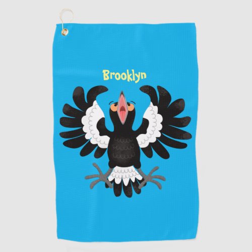 Funny Australian magpie cartoon illustration  Golf Towel