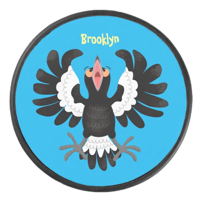 Funny Australian magpie cartoon illustration  Hockey Puck (Front)