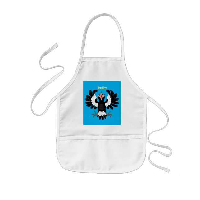 Funny Australian magpie cartoon illustration Kids' Apron (Front)