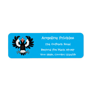 Funny Australian magpie cartoon illustration Label