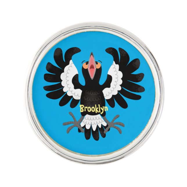 Funny Australian magpie cartoon illustration Lapel Pin (Front)