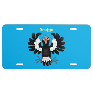 Funny Australian magpie cartoon illustration License Plate