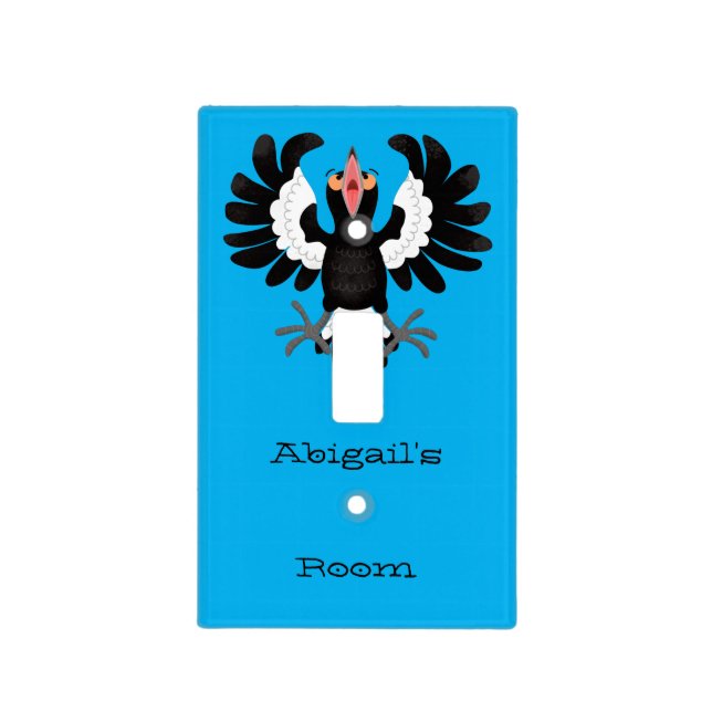 Funny Australian magpie cartoon illustration Light Switch Cover (Front)
