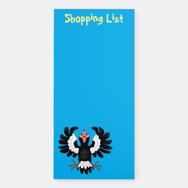 Funny Australian magpie cartoon illustration  Magnetic Notepad (Front)