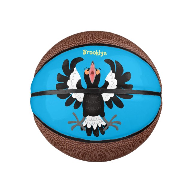 Funny Australian magpie cartoon illustration Mini Basketball (Front)