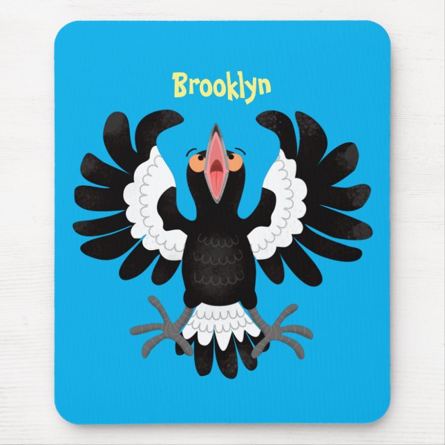 Funny Australian magpie cartoon illustration Mouse Pad (Front)
