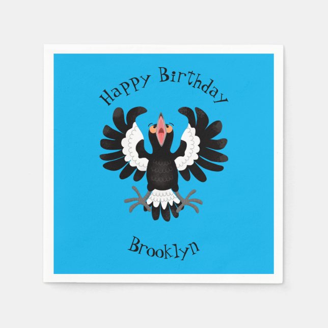 Funny Australian magpie cartoon illustration  Napkins (Front)