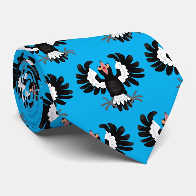 Funny Australian magpie cartoon illustration  Neck Tie (Rolled)