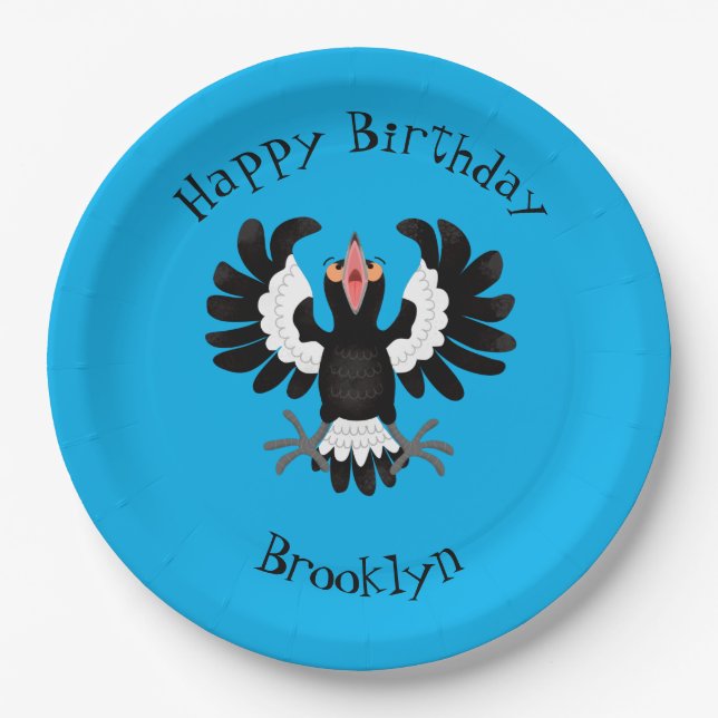 Funny Australian magpie cartoon illustration Paper Plates (Front)