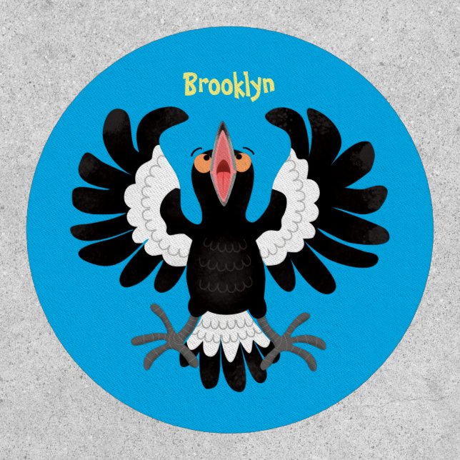 Funny Australian magpie cartoon illustration Patch (Front)