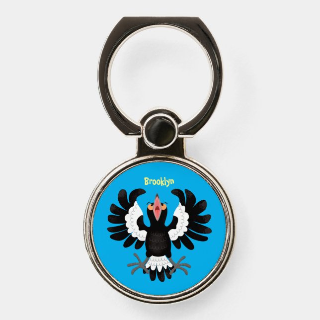 Funny Australian magpie cartoon illustration Phone Ring Stand (Front)