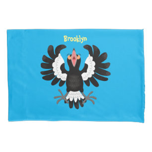 Funny Australian magpie cartoon illustration Pillow Case
