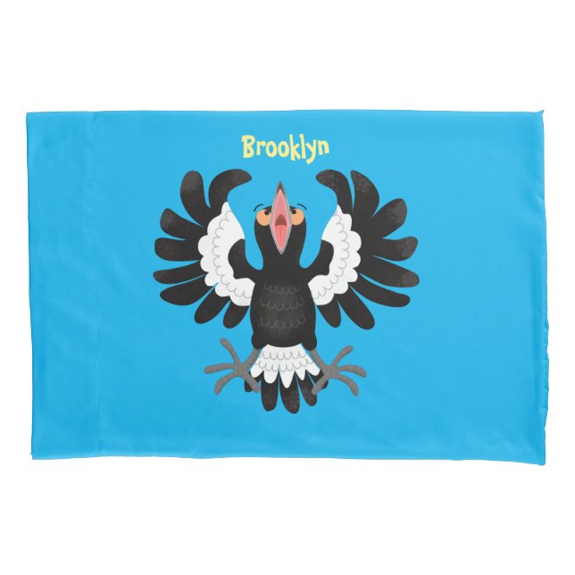 Funny Australian magpie cartoon illustration Pillow Case (Front)