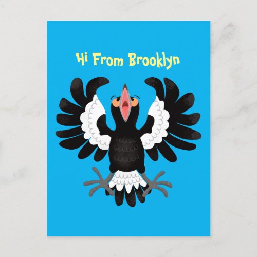 Funny Australian magpie cartoon illustration Postcard