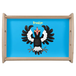 Funny Australian magpie cartoon illustration Serving Tray