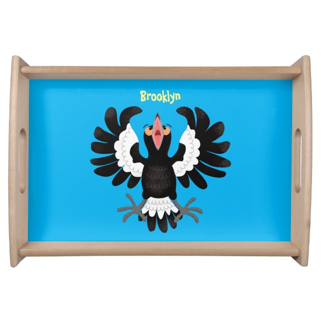 Funny Australian magpie cartoon illustration  Serving Tray (Front)