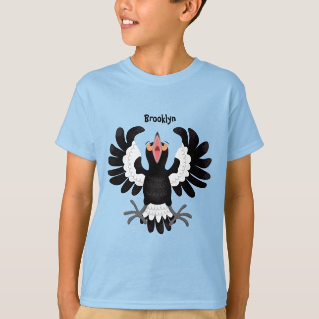 Funny Australian magpie cartoon illustration T-Shirt (Front)