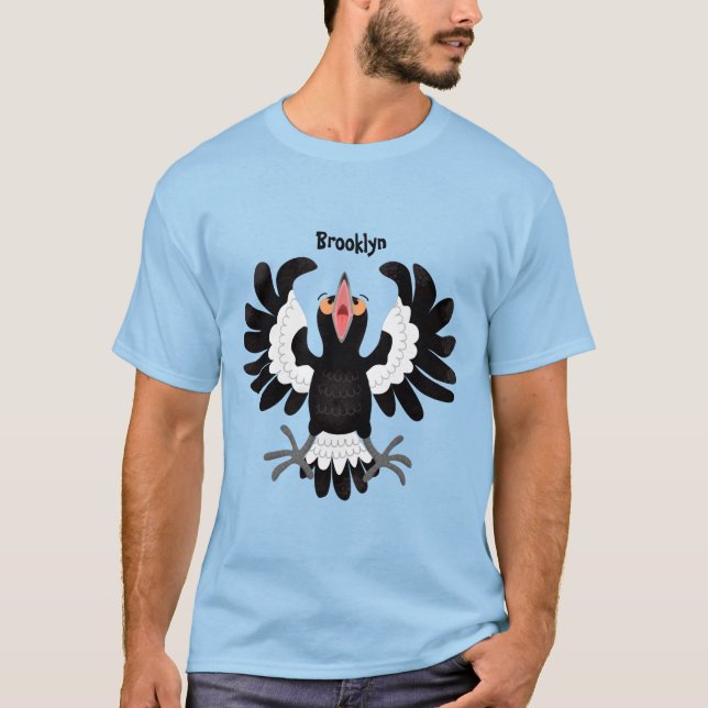 Funny Australian magpie cartoon illustration  T-Shirt (Front)