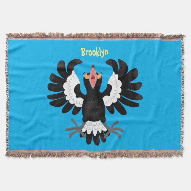 Funny Australian magpie cartoon illustration  Throw Blanket (Front)