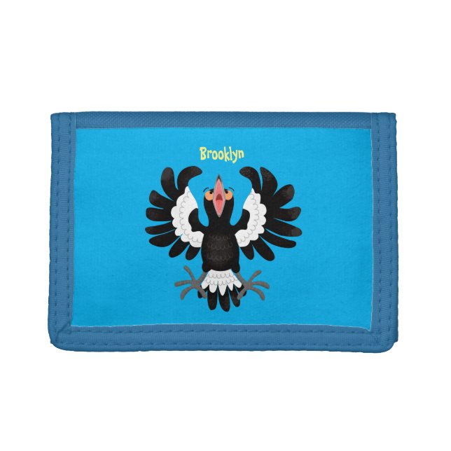 Funny Australian magpie cartoon illustration Trifold Wallet (Front)