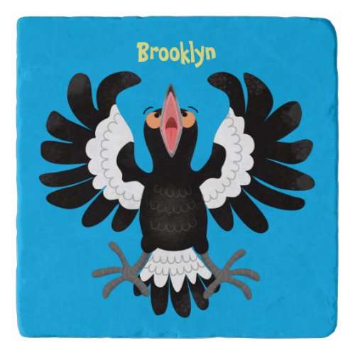 Funny Australian magpie cartoon illustration Trivet