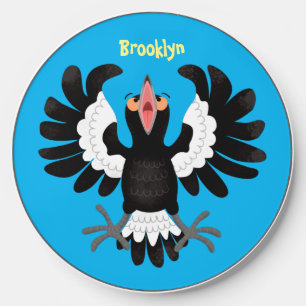 Funny Australian magpie cartoon illustration Wireless Charger