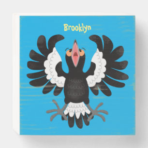 Funny Australian magpie cartoon illustration Wooden Box Sign