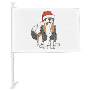 Funny Australian Shepherd Christmas Dog in Santa H Car Flag