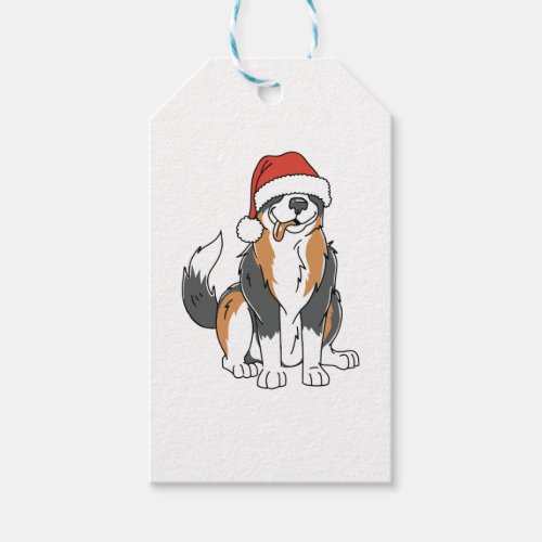 Funny Australian Shepherd Christmas Dog in Santa H Gift Tags