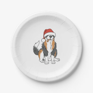 Funny Australian Shepherd Christmas Dog in Santa H Paper Plates