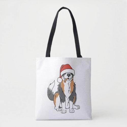 Funny Australian Shepherd Christmas Dog in Santa H Tote Bag