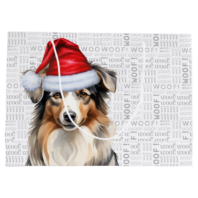 Funny Australian Shepherd Christmas Large Gift Bag (Back)