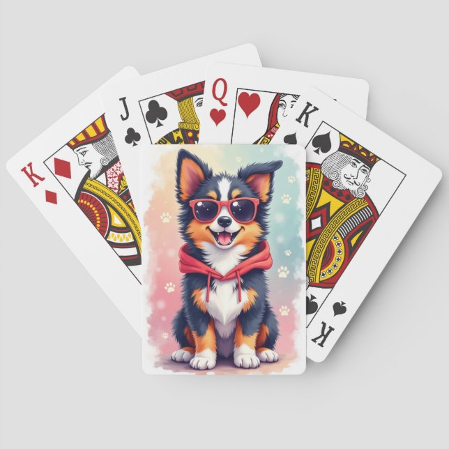 Funny Australian Shepherd Kawaii Dog Poker Cards (Back)