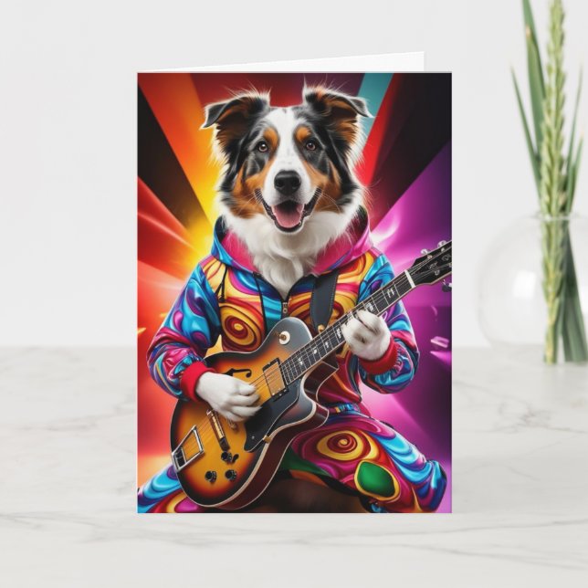 Funny Australian Shepherd Rock Star Card (Front)