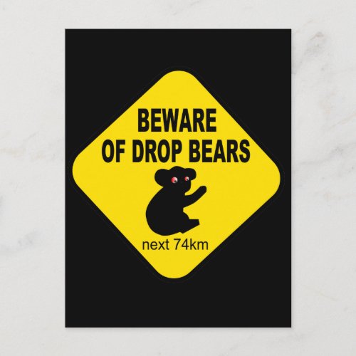 Funny Australian Sign Beware of Drop Bears Postcard