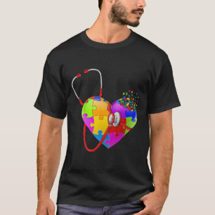 Funny Autism Awareness Nurse Autism Puzzle Stethos T-Shirt