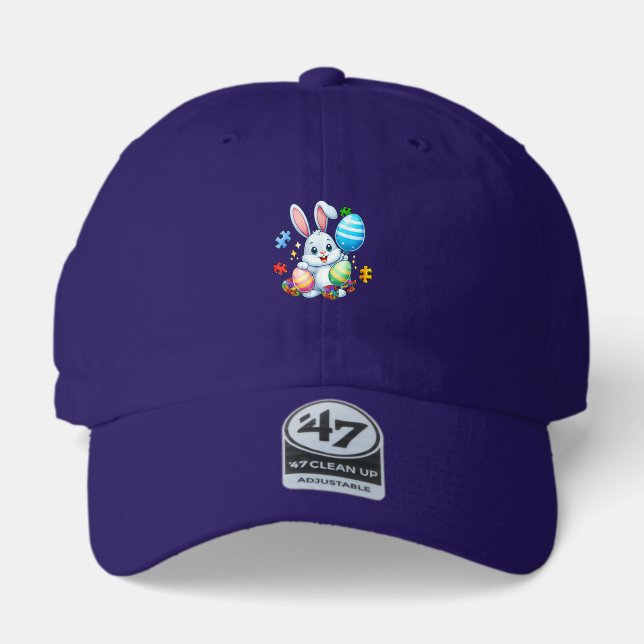 Funny Autism Awareness Puzzle Easter Bunny Eggs Ki 47 Brand Hat (Front)