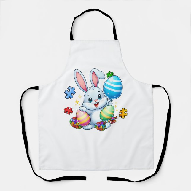 Funny Autism Awareness Puzzle Easter Bunny Eggs Ki Apron (Front)