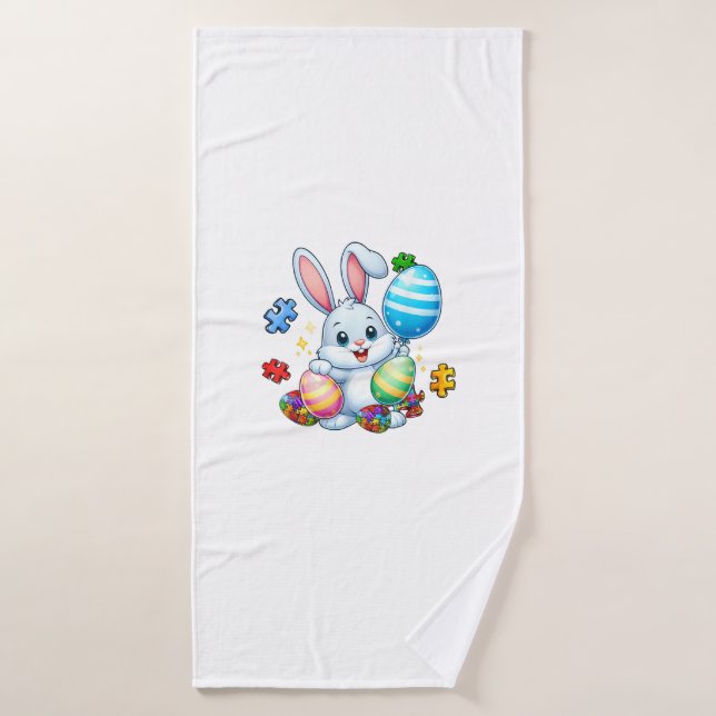 Funny Autism Awareness Puzzle Easter Bunny Eggs Ki Bath Towel (Bath Towel)