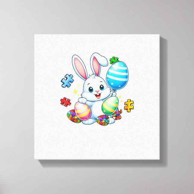 Funny Autism Awareness Puzzle Easter Bunny Eggs Ki Canvas Print (Front)