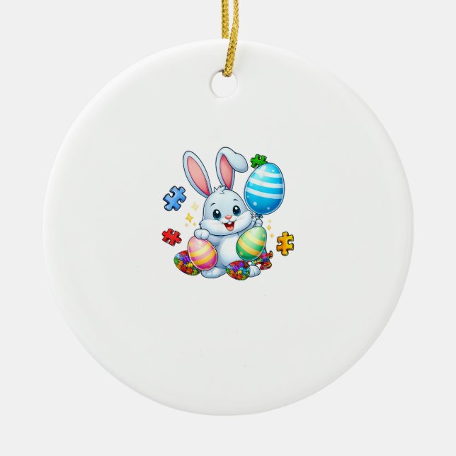 Funny Autism Awareness Puzzle Easter Bunny Eggs Ki Ceramic Ornament (Front)