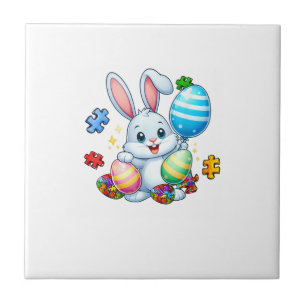 Funny Autism Awareness Puzzle Easter Bunny Eggs Ki Ceramic Tile