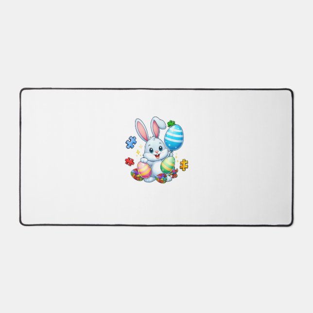Funny Autism Awareness Puzzle Easter Bunny Eggs Ki Desk Mat (Front)